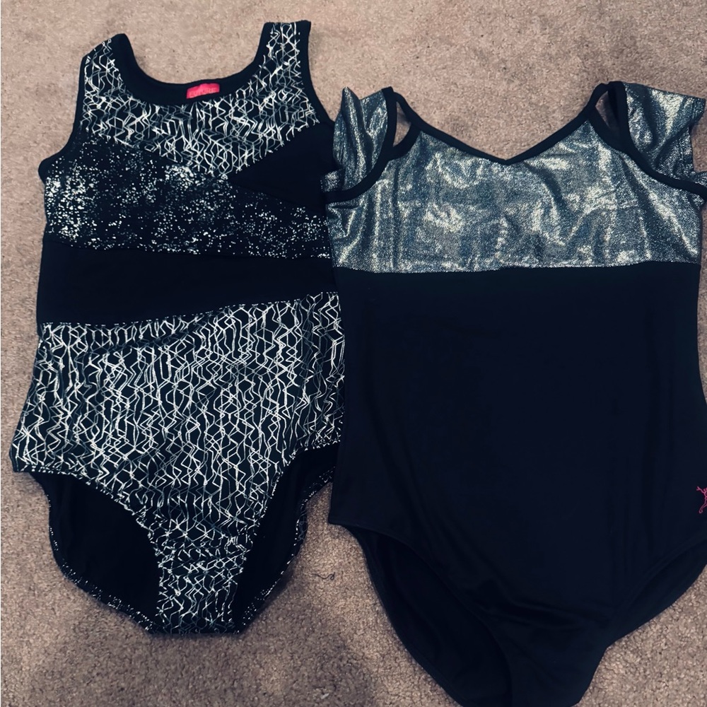 2 Kids Black and Silver Leotard Set